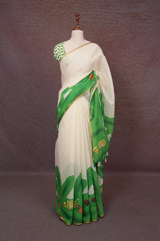 Off White Semi Linen Saree