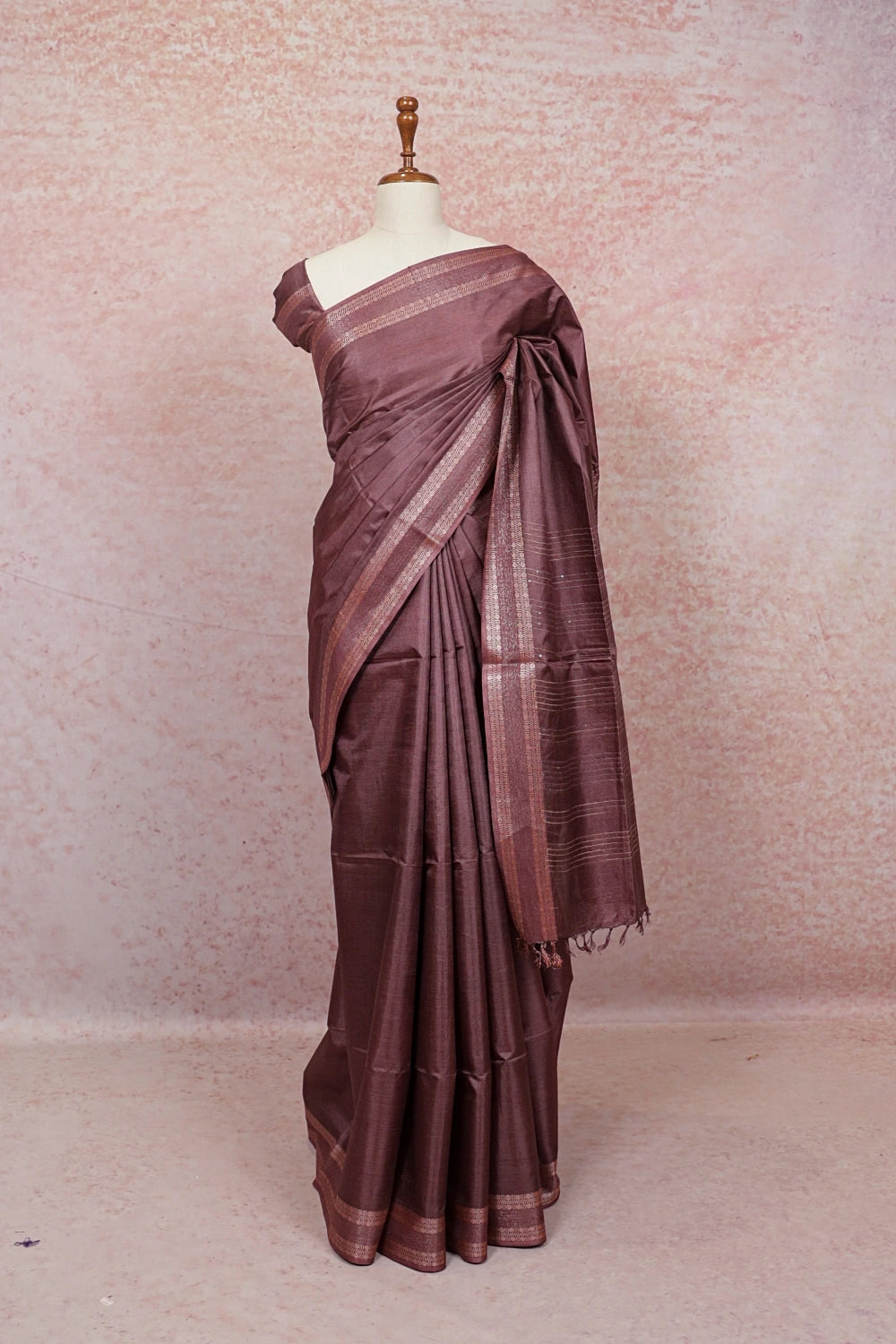 Chocolate Color Semi Tussar Saree