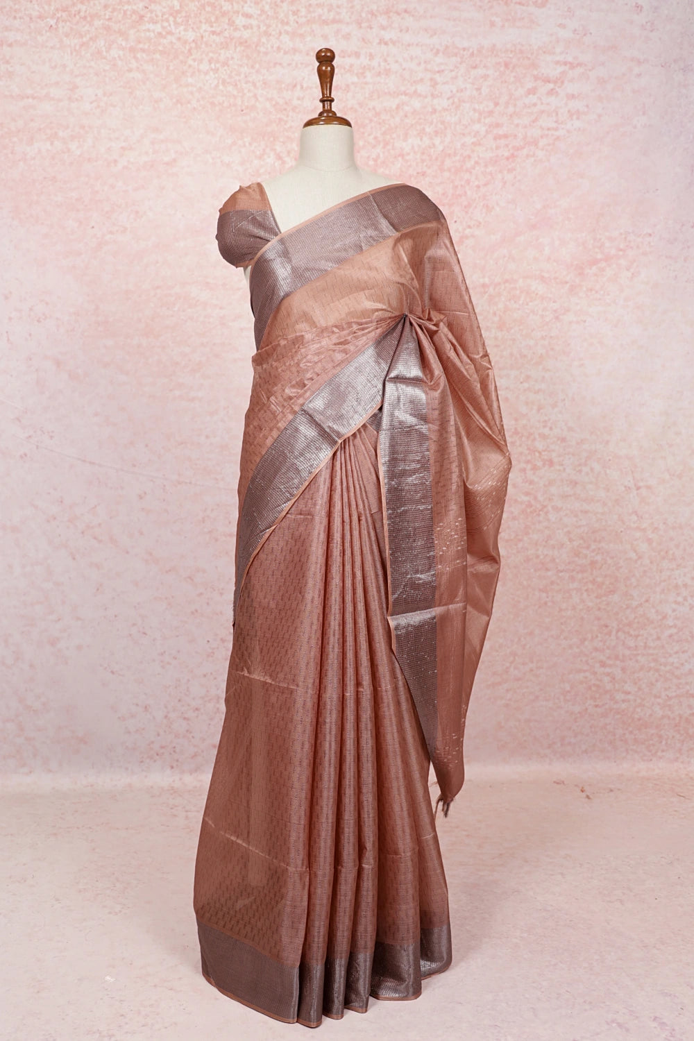 Pastel Peach Semi Silk Saree