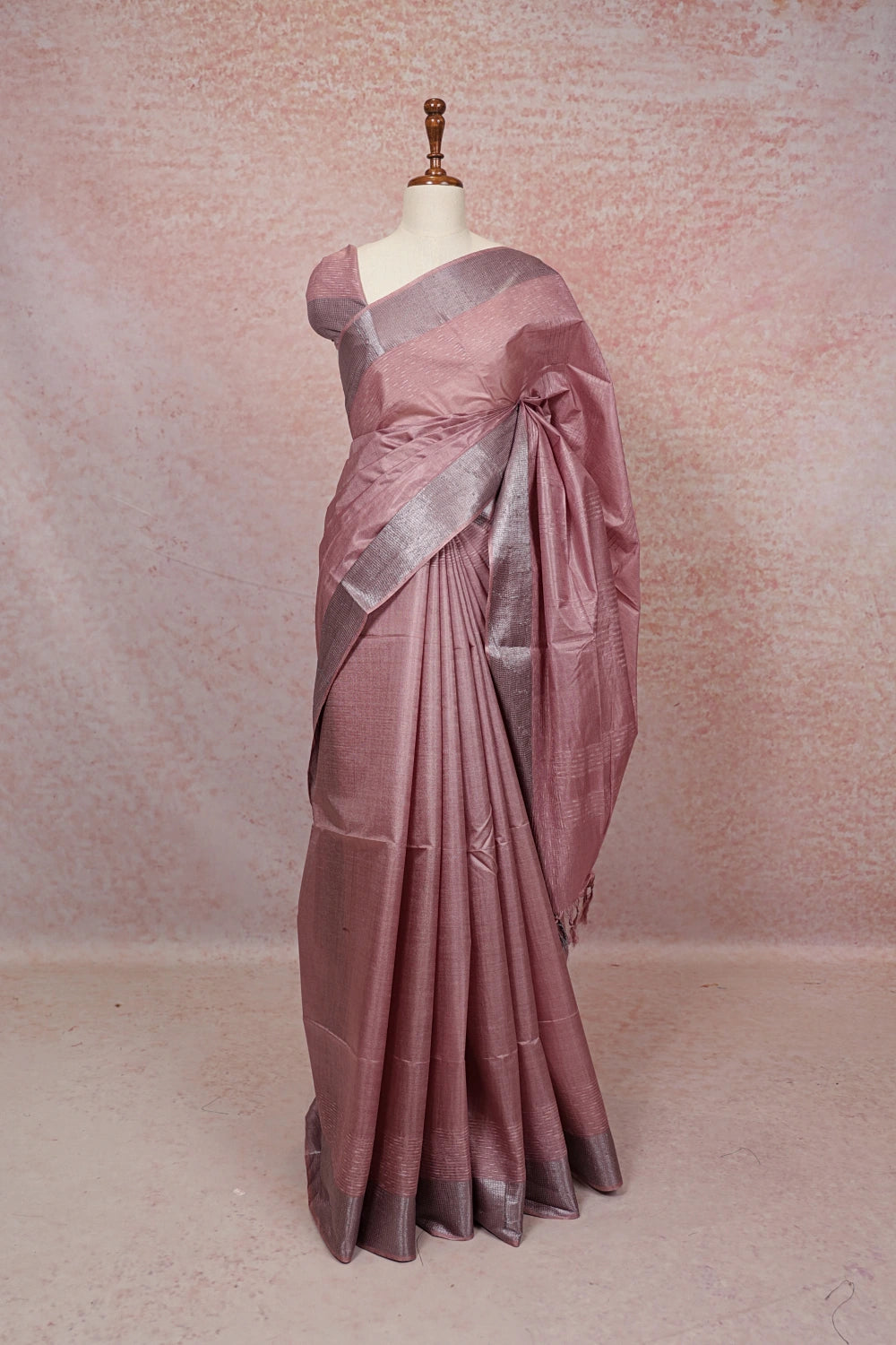 Onion Pink Tussar Silk Saree