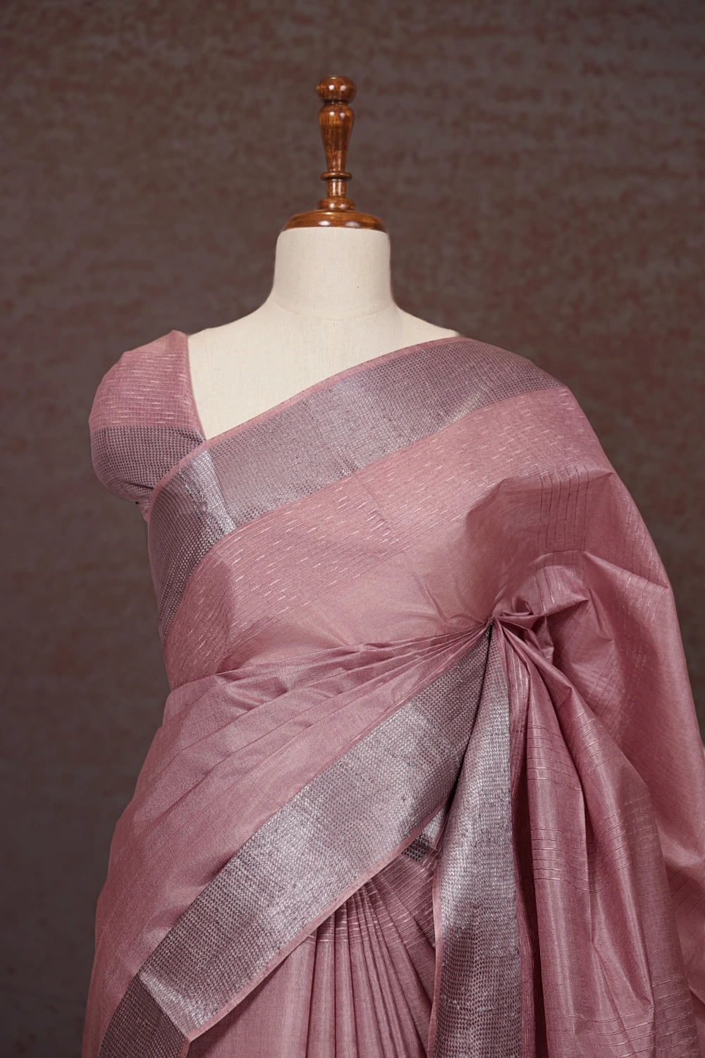 Onion Pink Tussar Silk Saree
