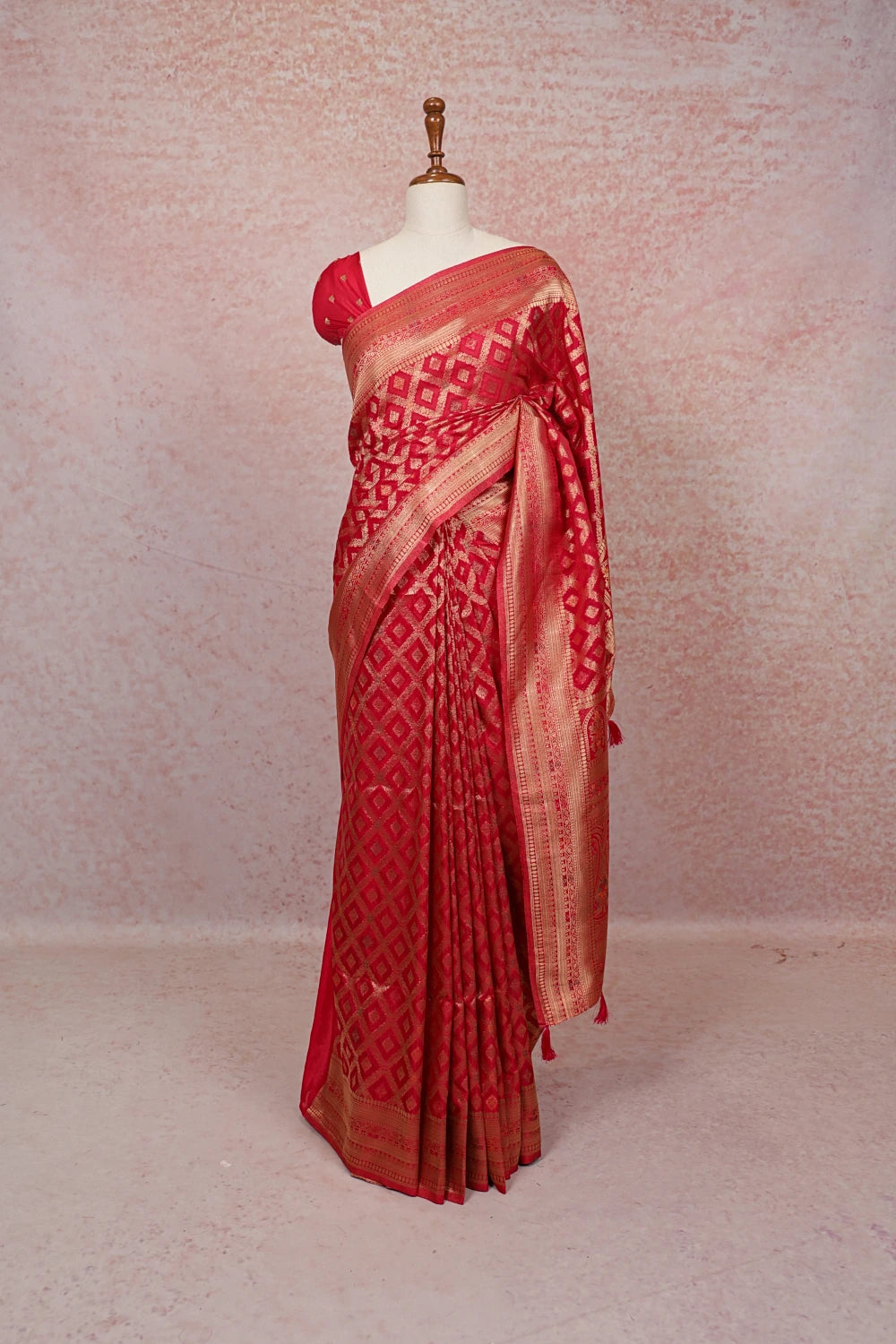 Red Semi Banarasi Saree