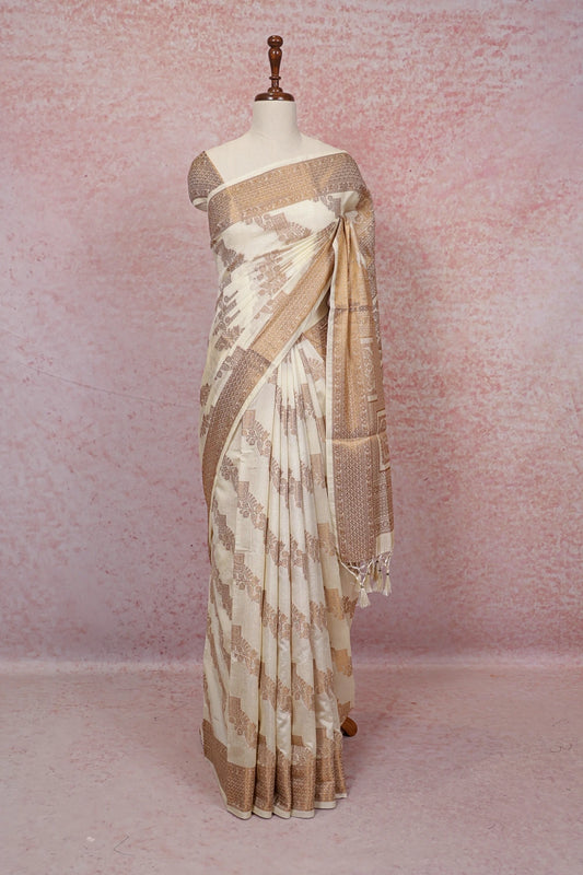 Off White Semi Banarasi Saree