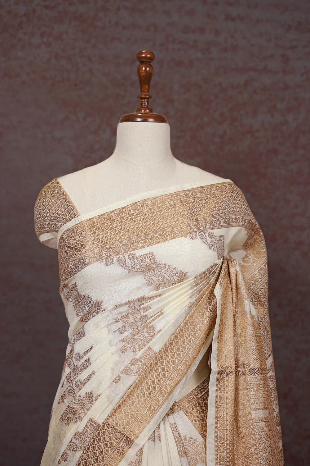 Off White Semi Banarasi Saree