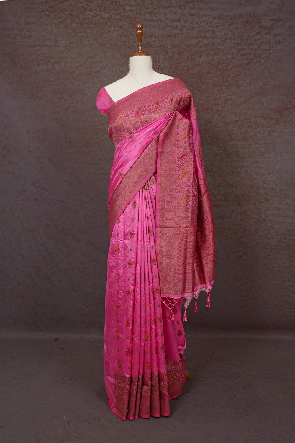 Pink Semi Banarasi Saree