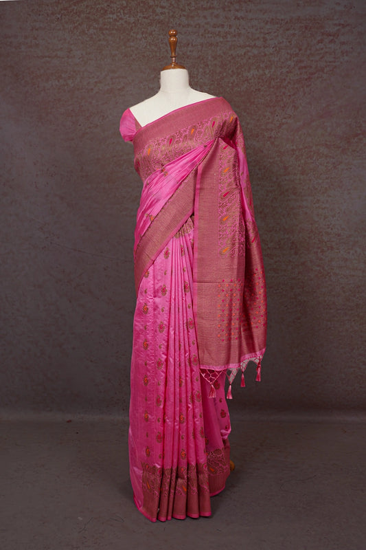 Pink Semi Banarasi Saree