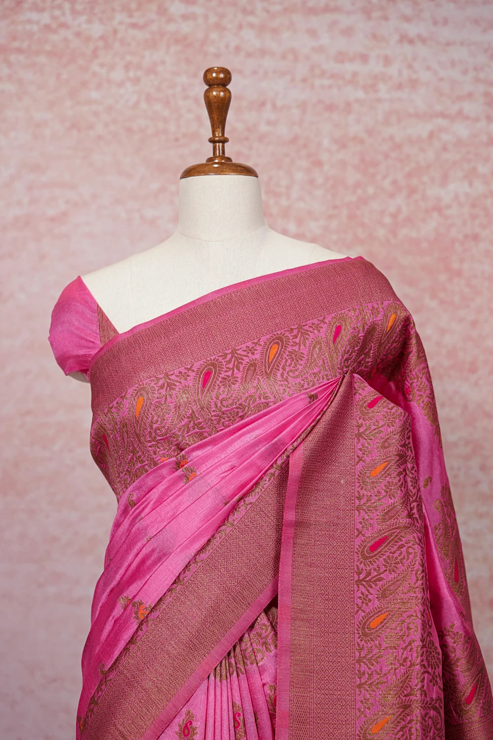 Pink Semi Banarasi Saree