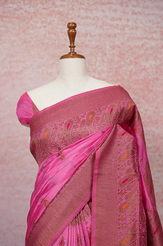 Pink Semi Banarasi Saree