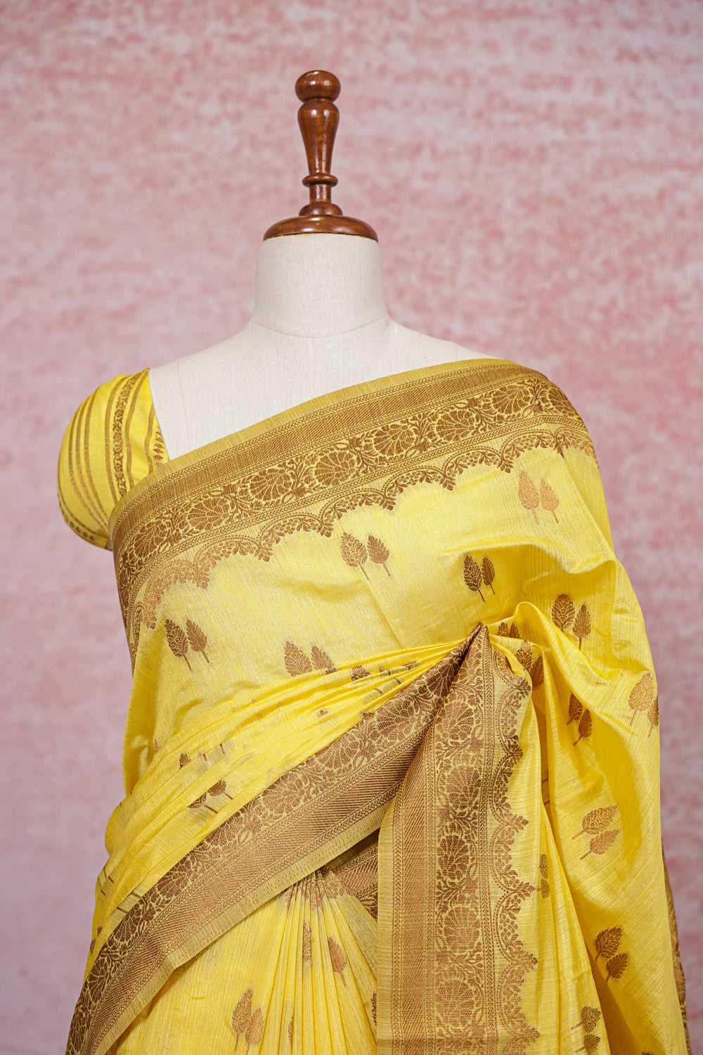 Lemon Yellow Semi Banarasi Saree