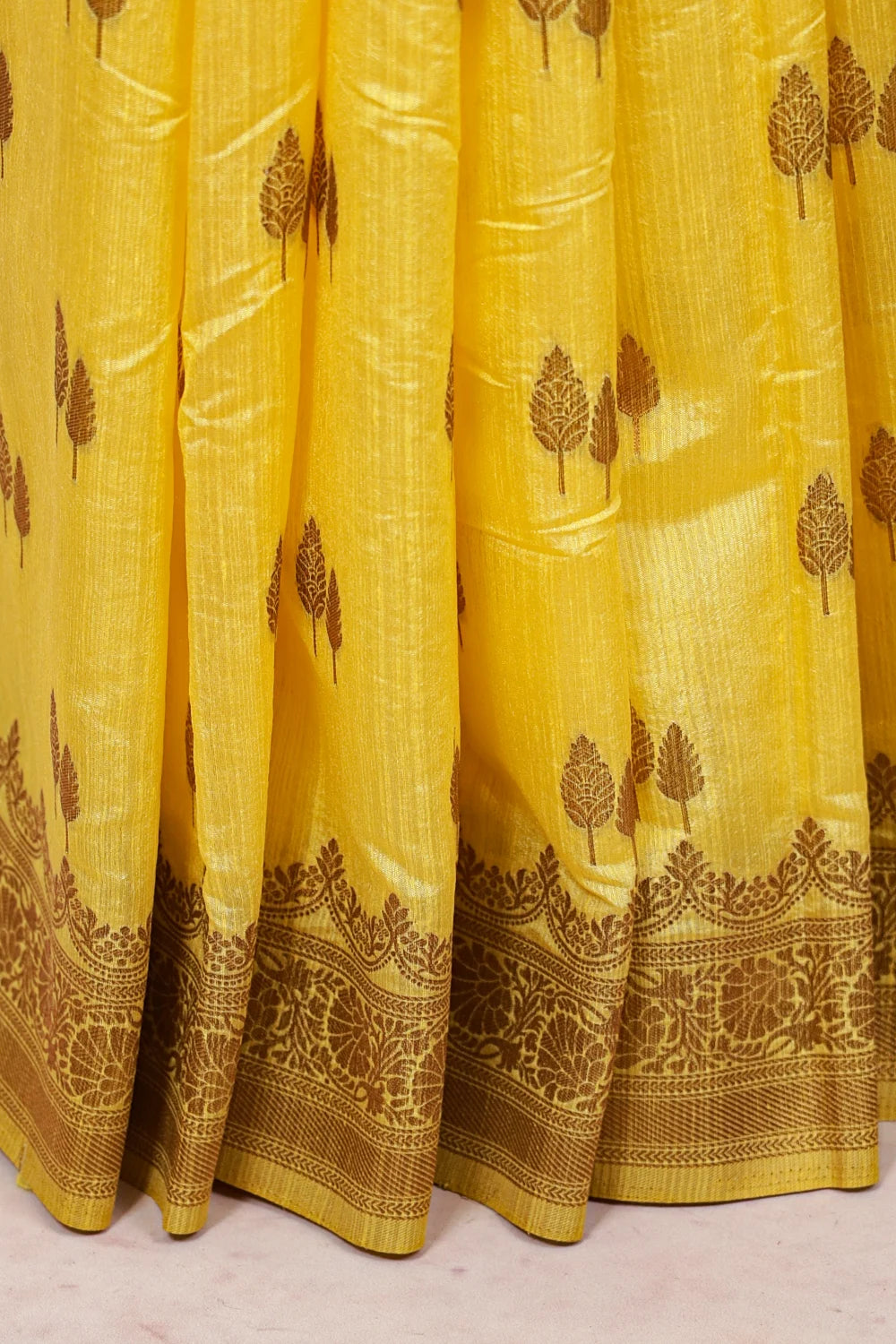 Lemon Yellow Semi Banarasi Saree