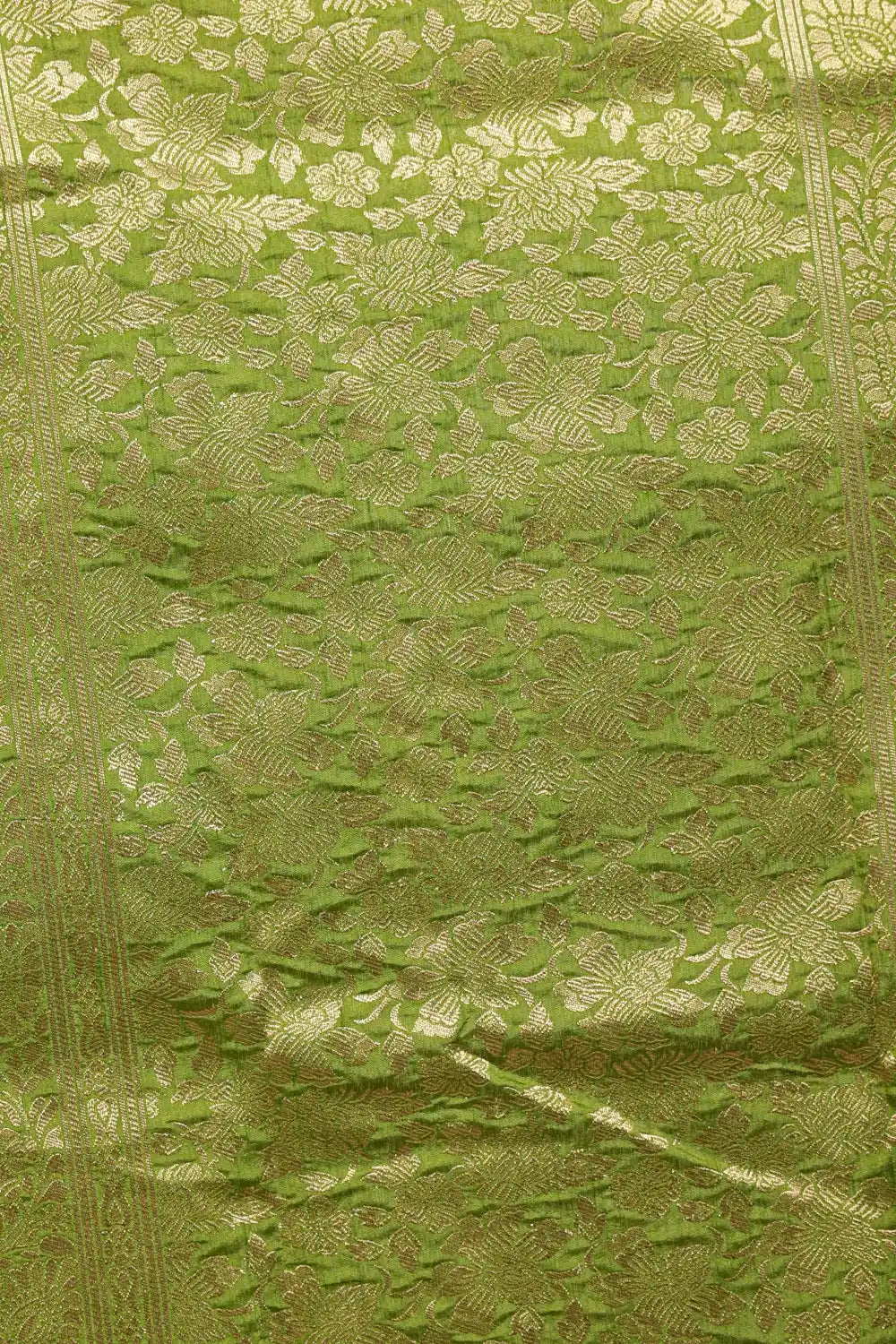 Parrot Green Semi Banarasi Saree