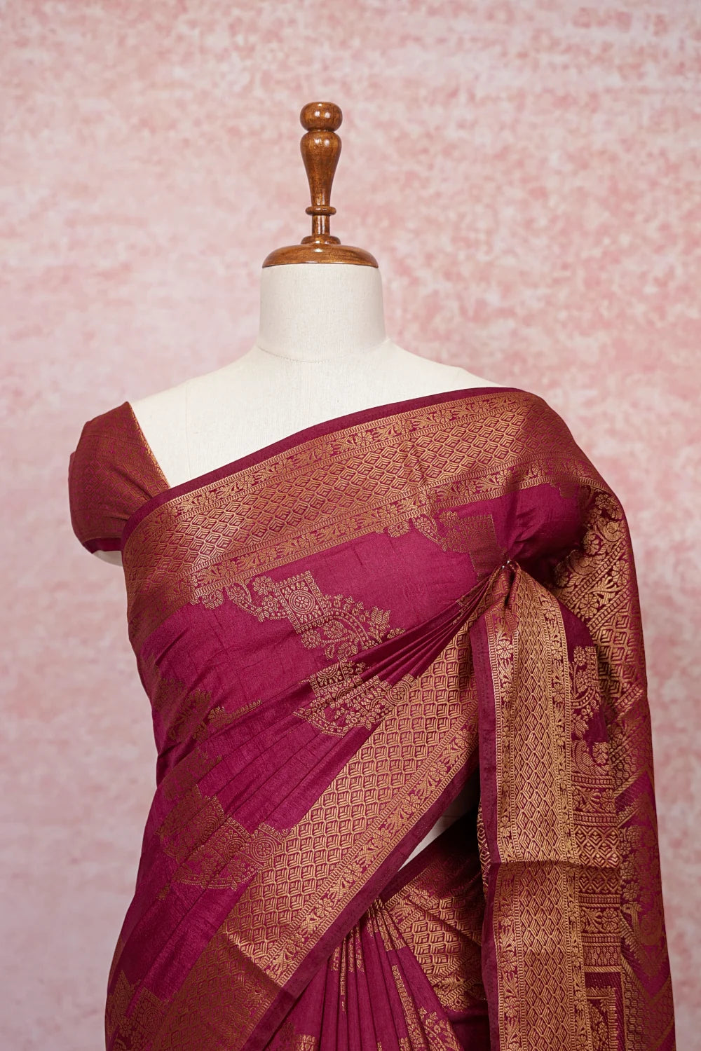 Wine Semi Banarasi Saree