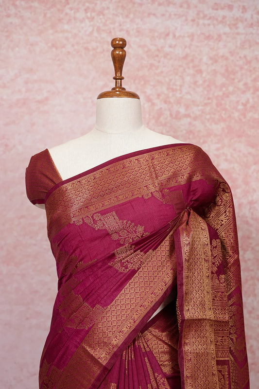 Wine Semi Banarasi Saree
