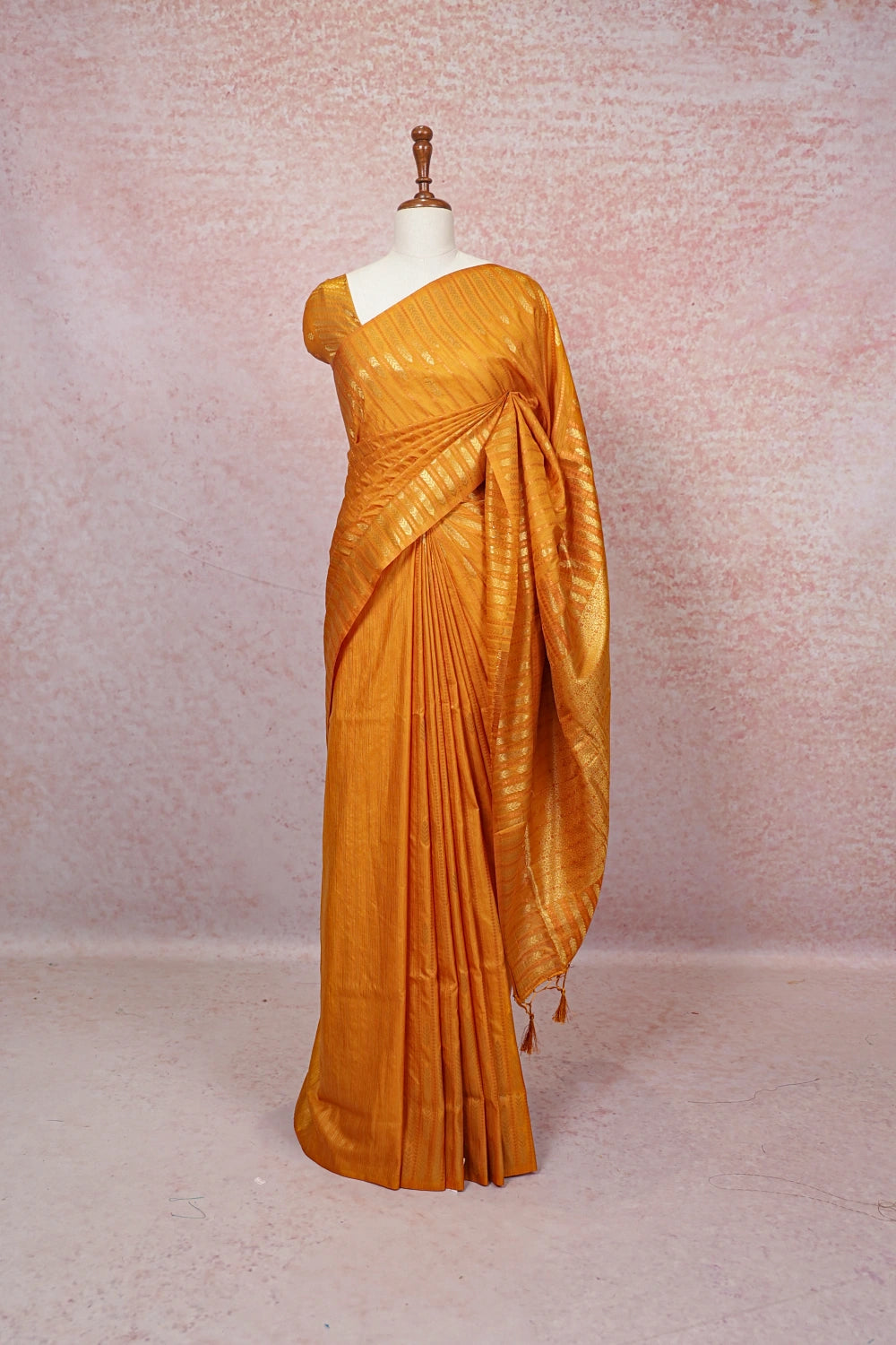 Mango Yellow Semi Banarasi Saree