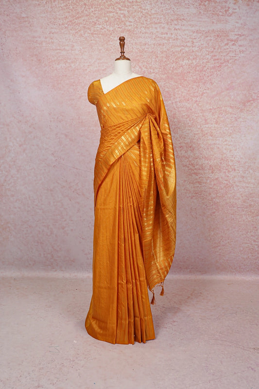 Mango Yellow Semi Banarasi Saree