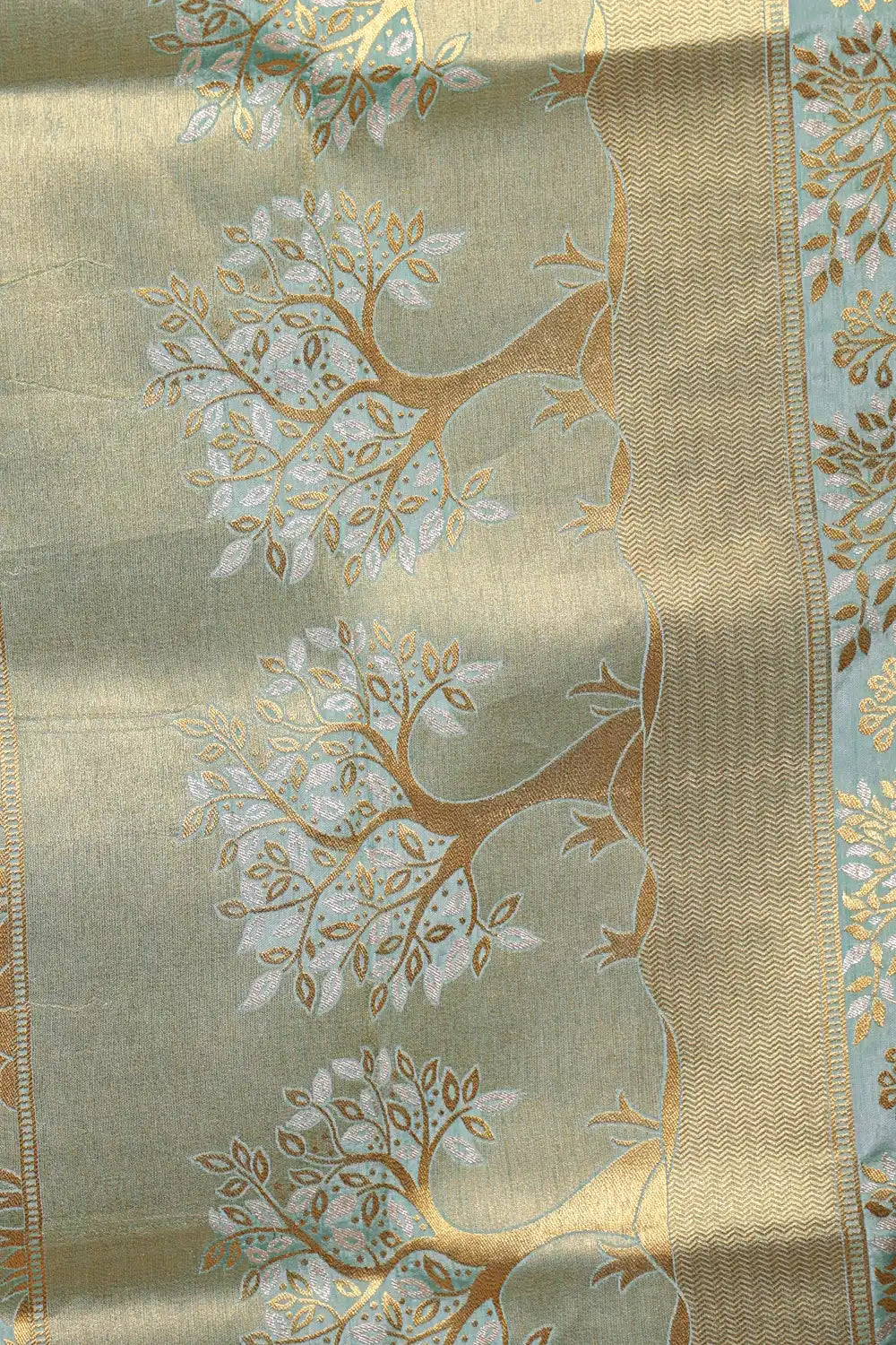 Sea Green Semi Banarasi Saree