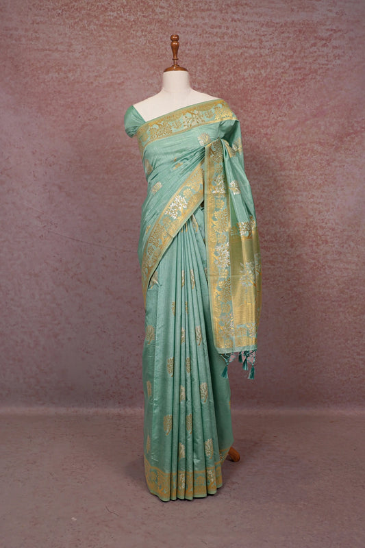 Sea Green Semi Banarasi Saree