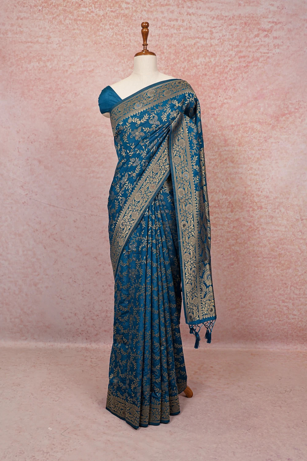 Blue Semi Banarasi Saree