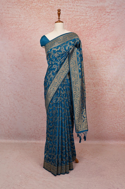 Blue Semi Banarasi Saree