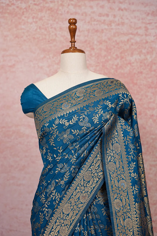 Blue Semi Banarasi Saree