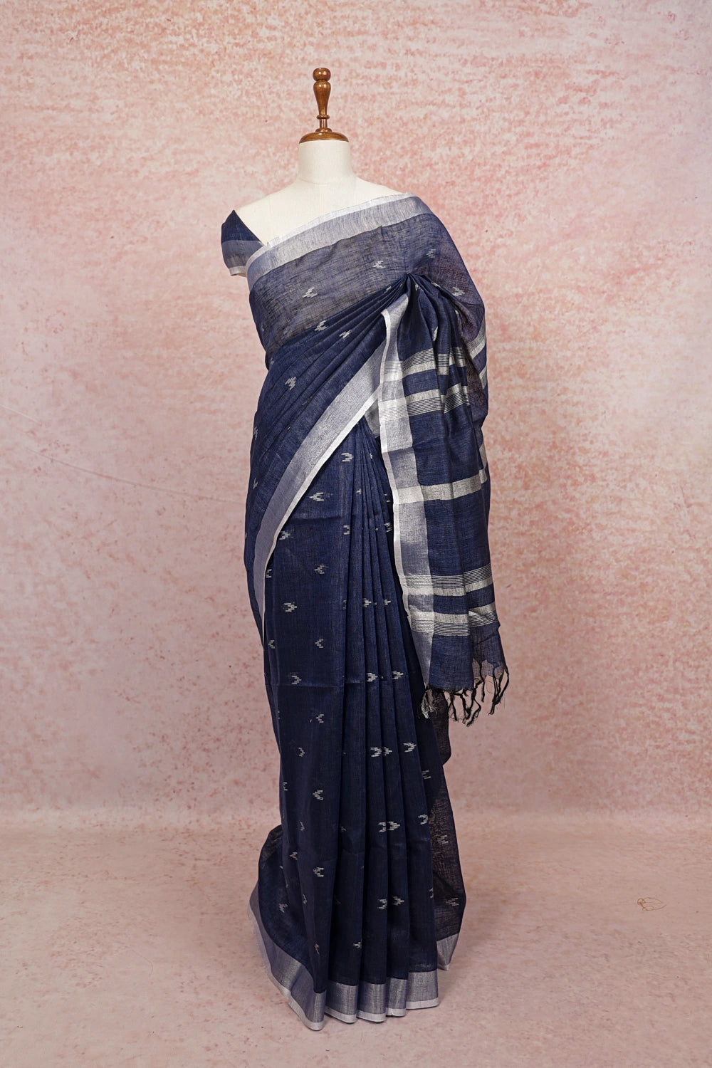 Navy Blue Linen Saree