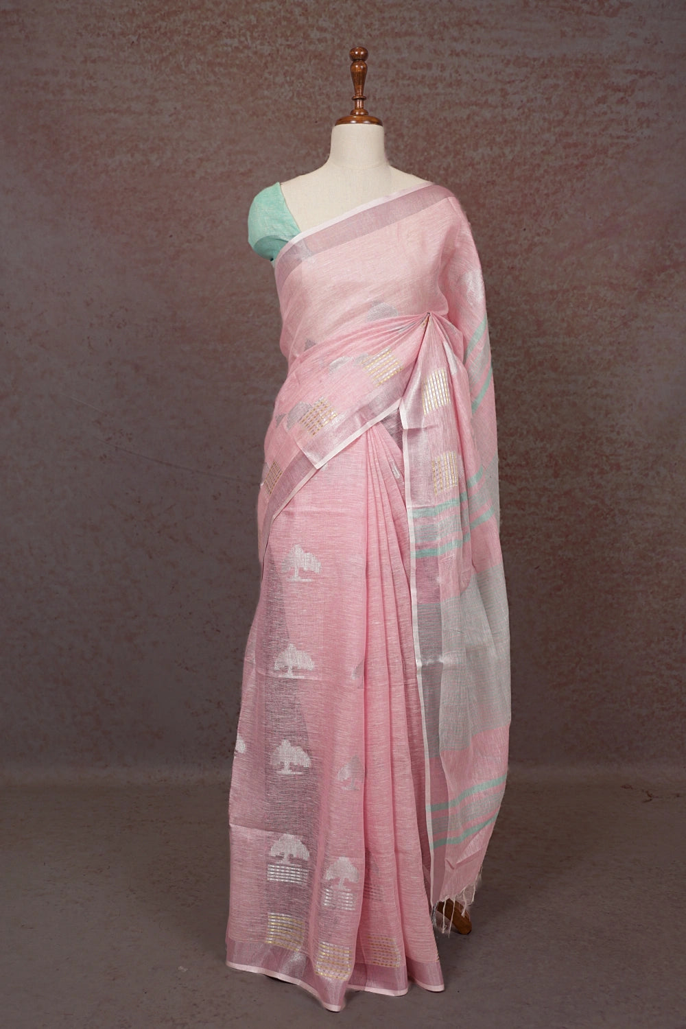Pink Semi Linen Saree