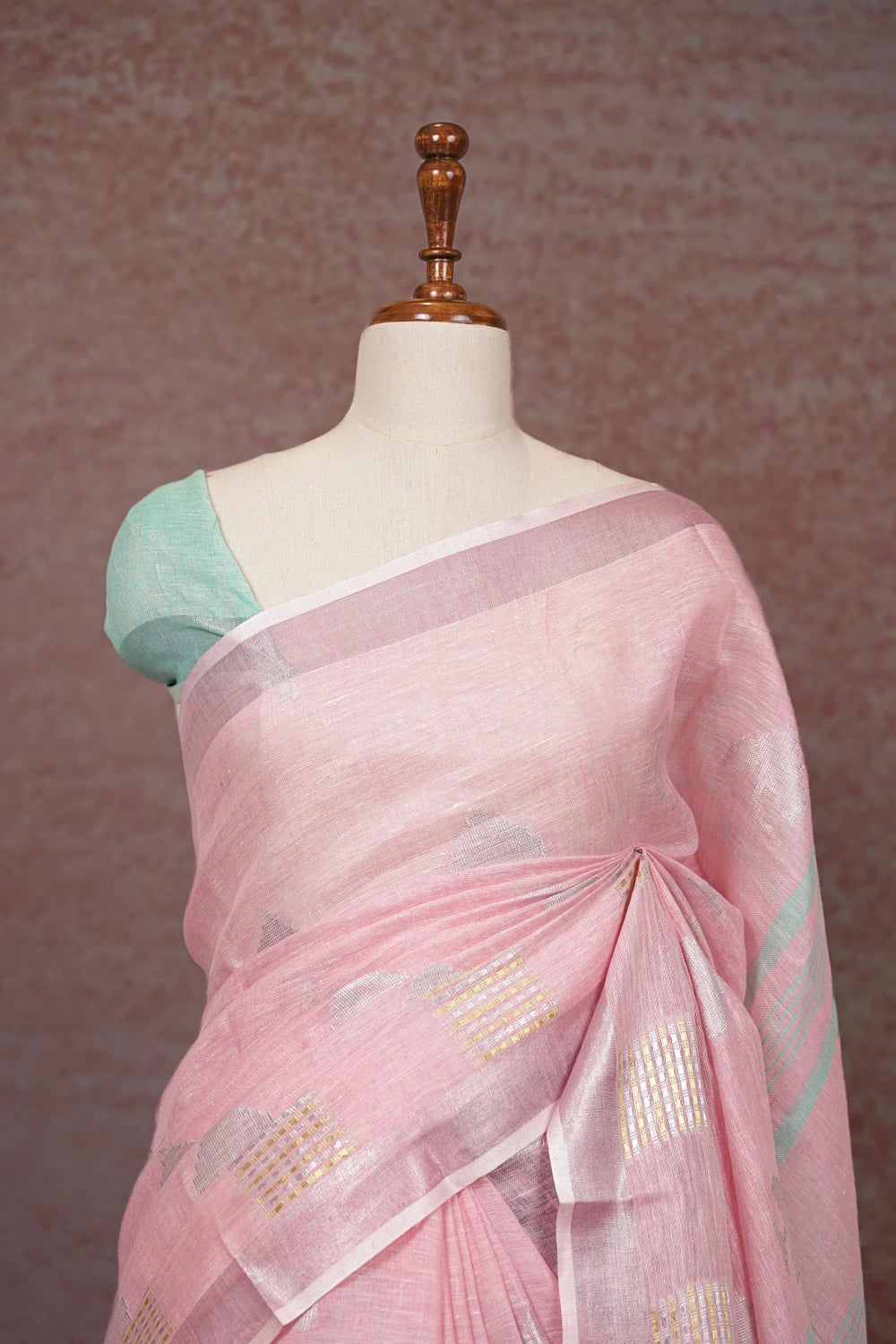 Pink Semi Linen Saree