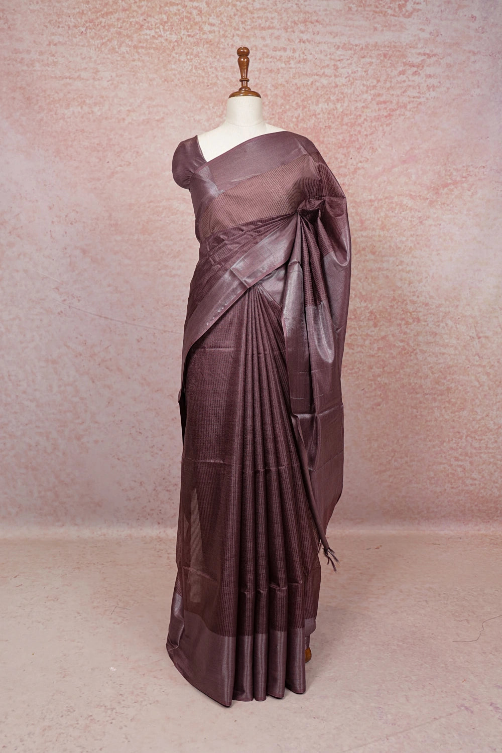 Wine Tussar Silk Saree