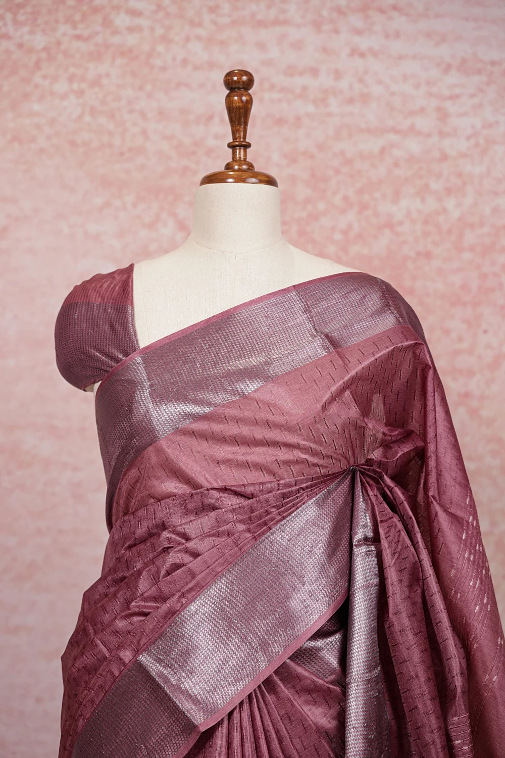 Onion Color Semi Tussar Saree