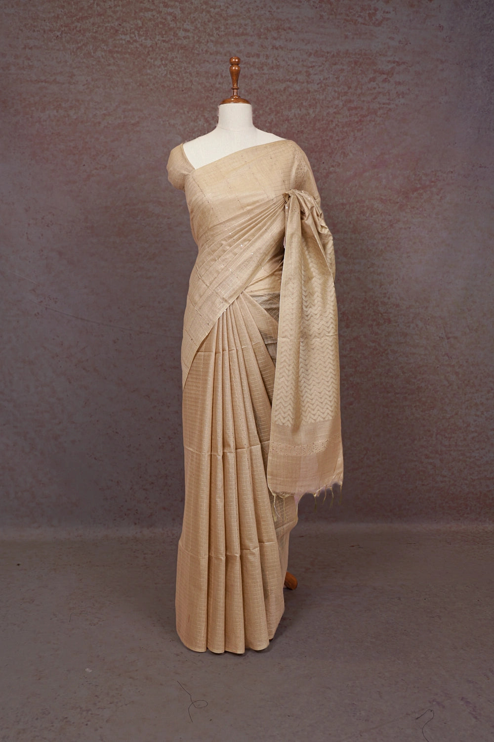 Cream Semi Tussar Saree