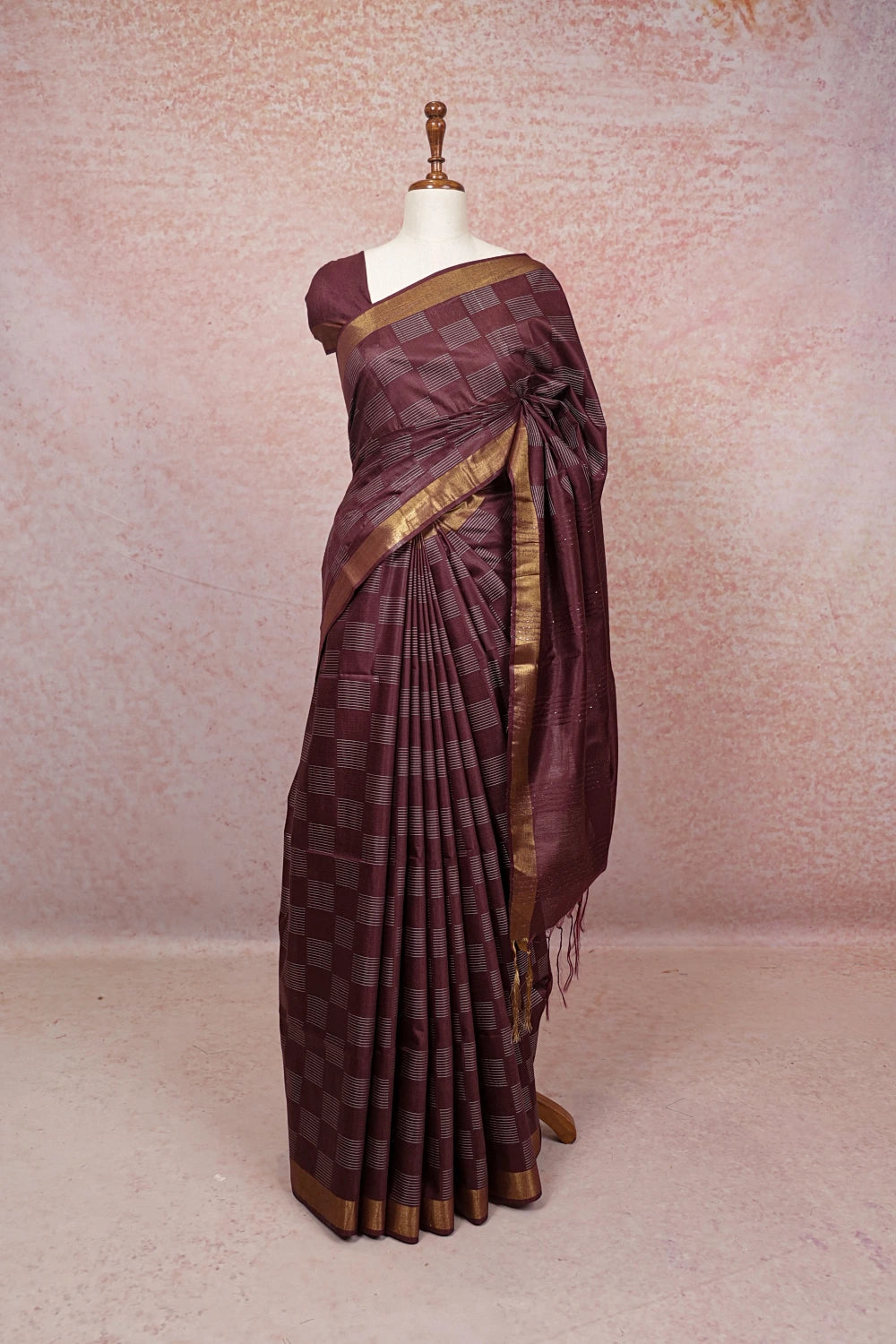 Wine Semi Tussar Saree
