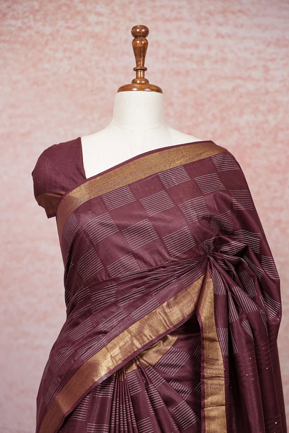 Wine Semi Tussar Saree