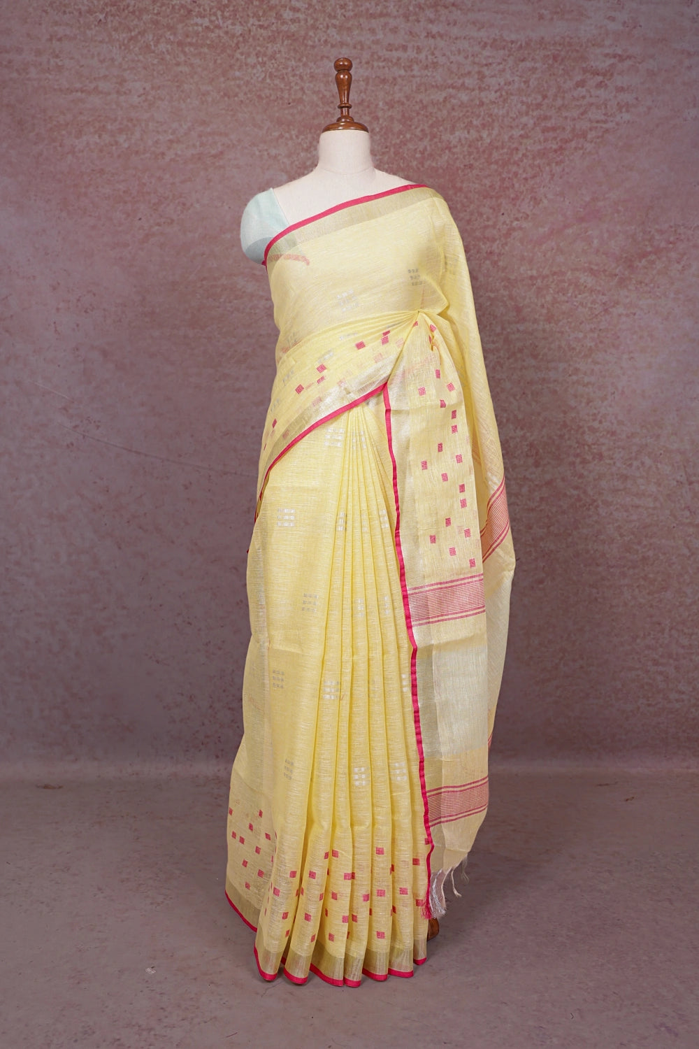 Yellow Semi Linen Saree