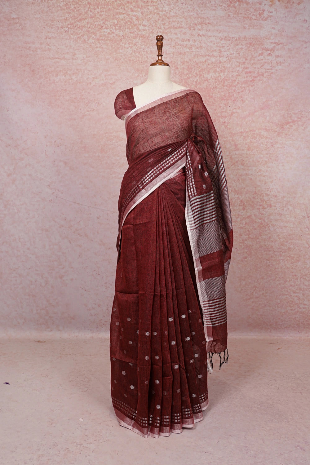 Maroon Semi Linen Saree