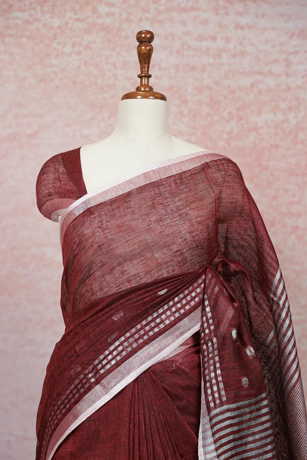 Maroon Semi Linen Saree