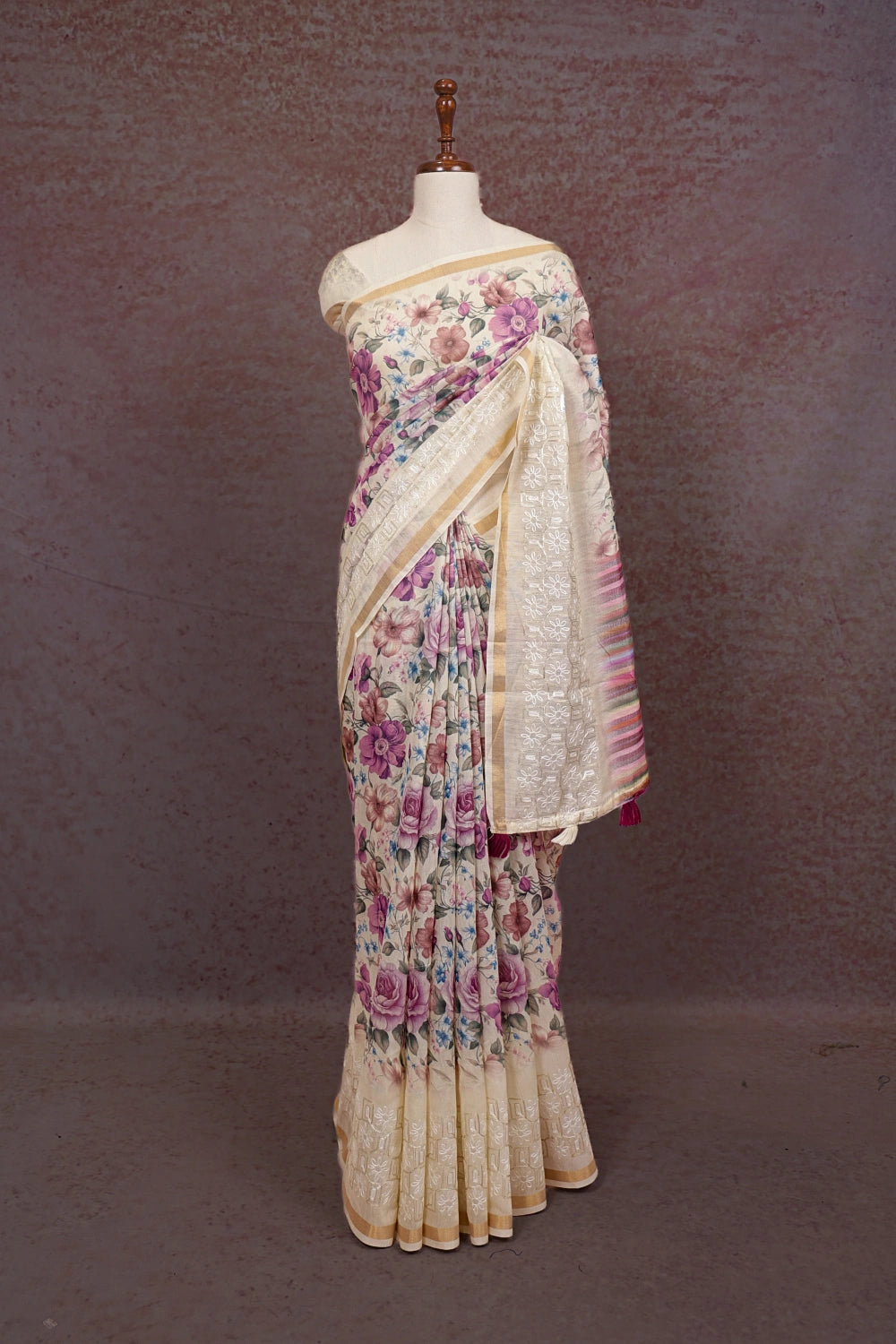 Off White Semi Chanderi Saree