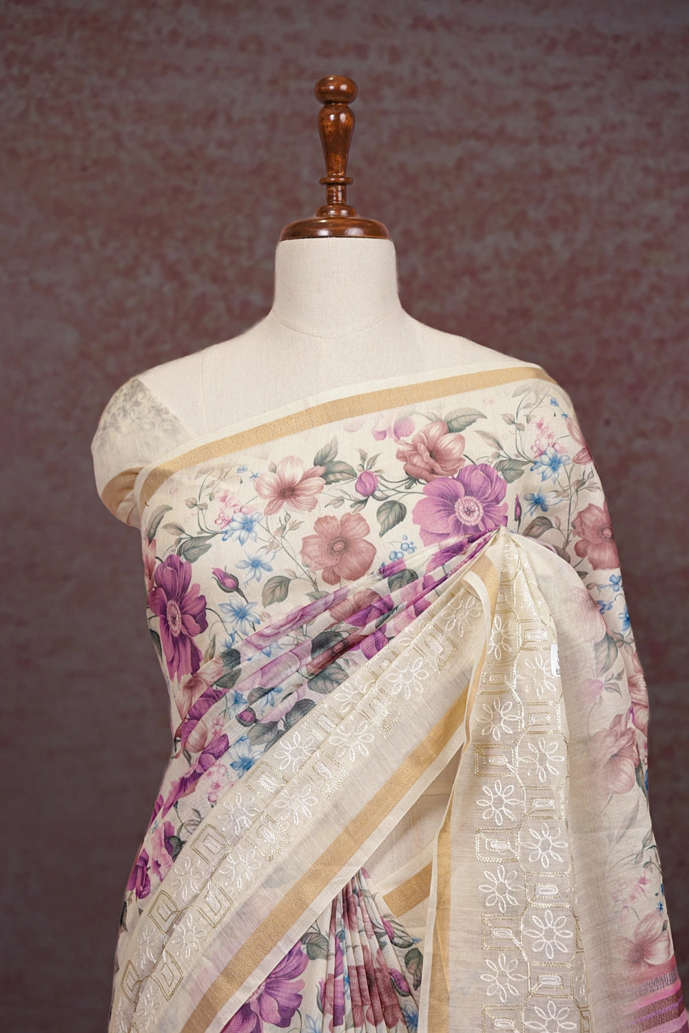 Off White Semi Chanderi Saree