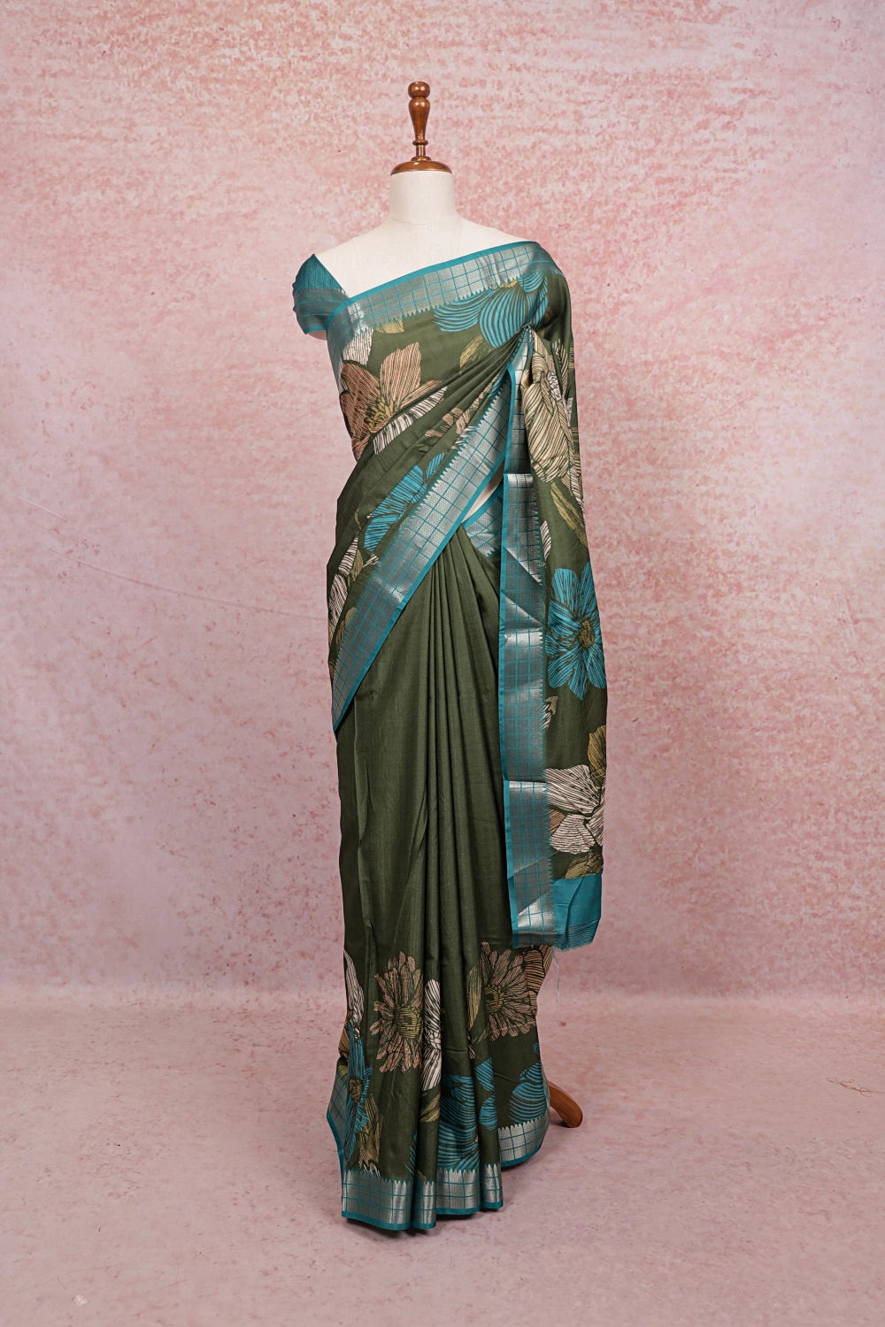 Mehandi Green Semi Tussar Saree
