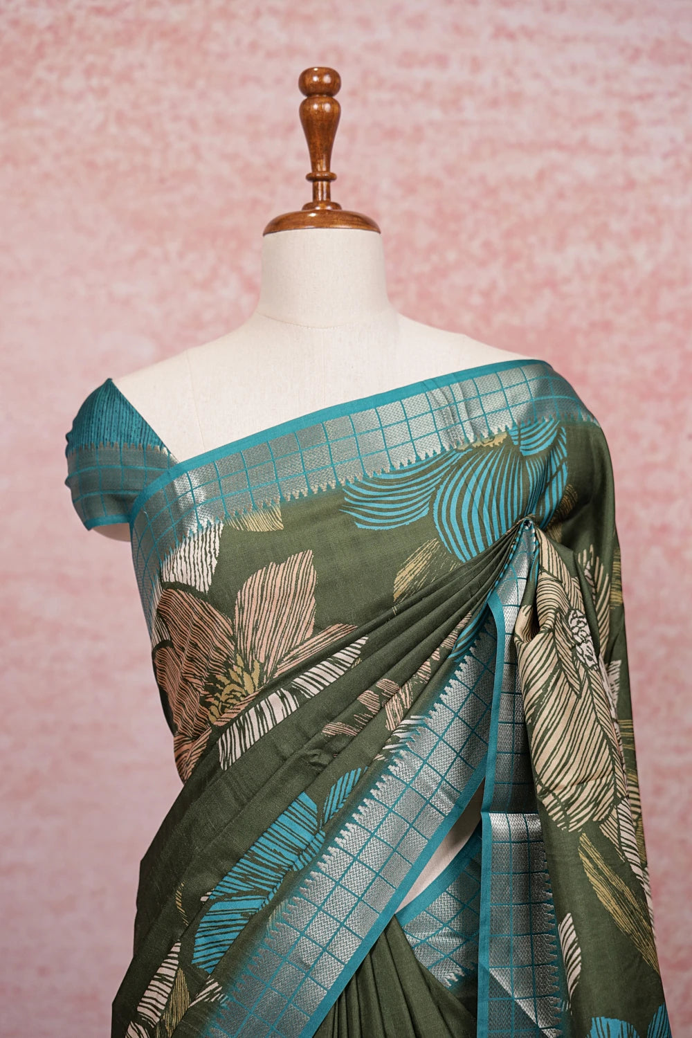Mehandi Green Semi Tussar Saree