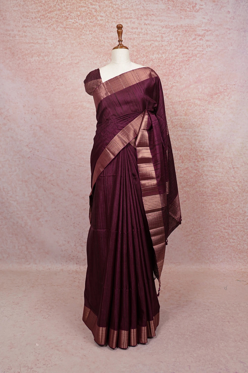 Dark Wine Semi Tussar Saree