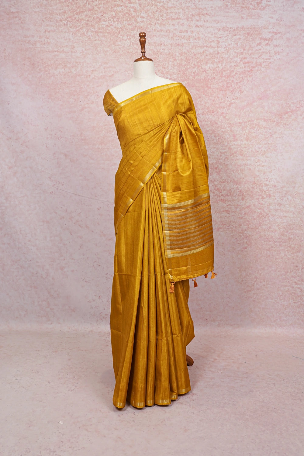 Dark Yellow Semi Tussar Saree