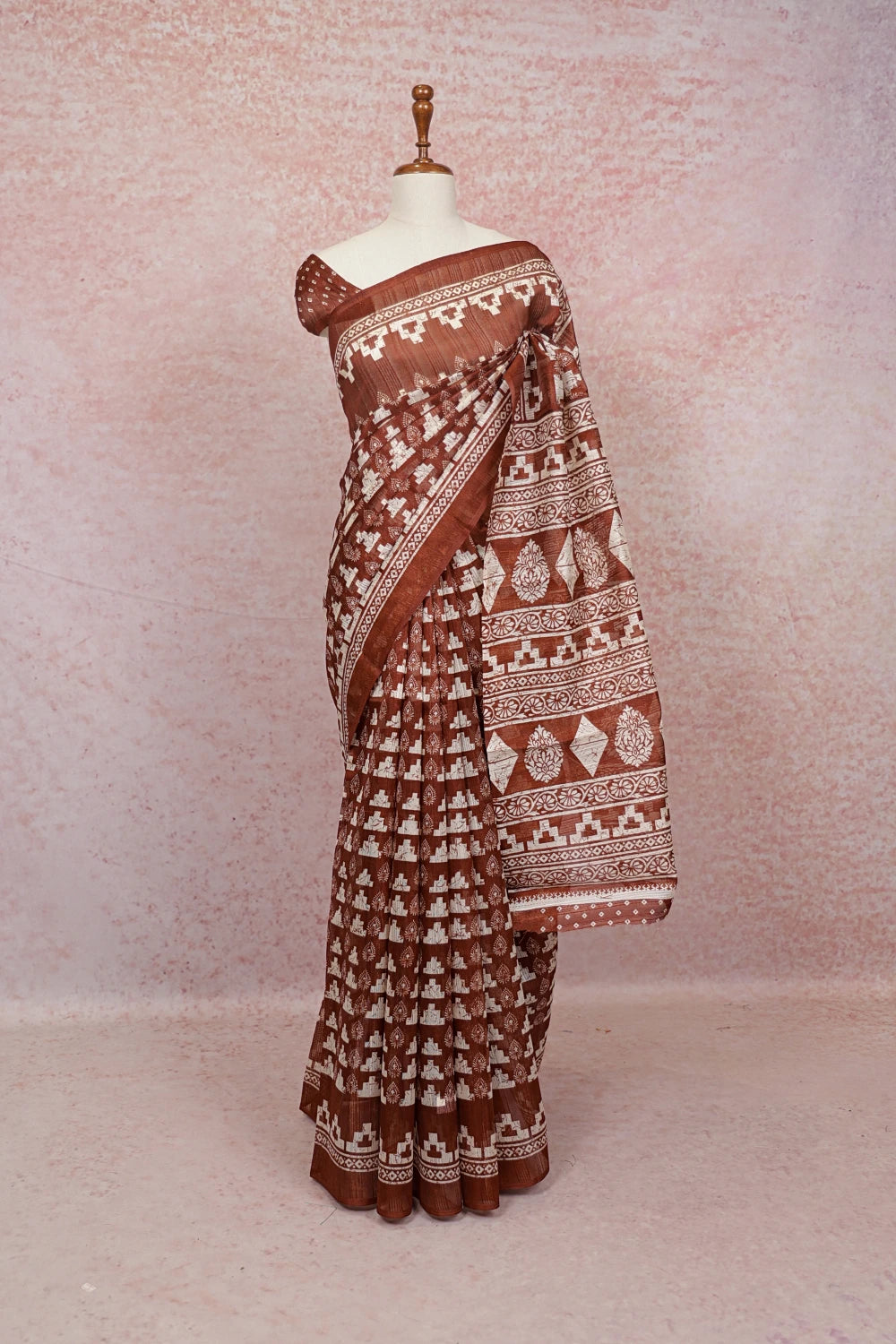 Brown Semi Chiffon Saree