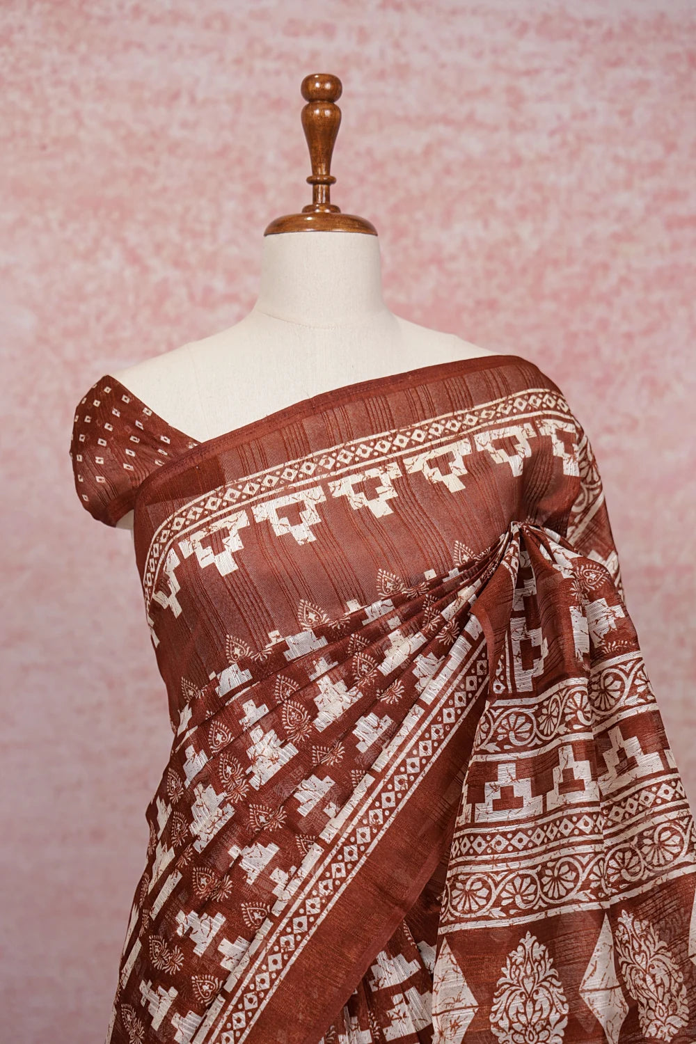 Brown Semi Chiffon Saree