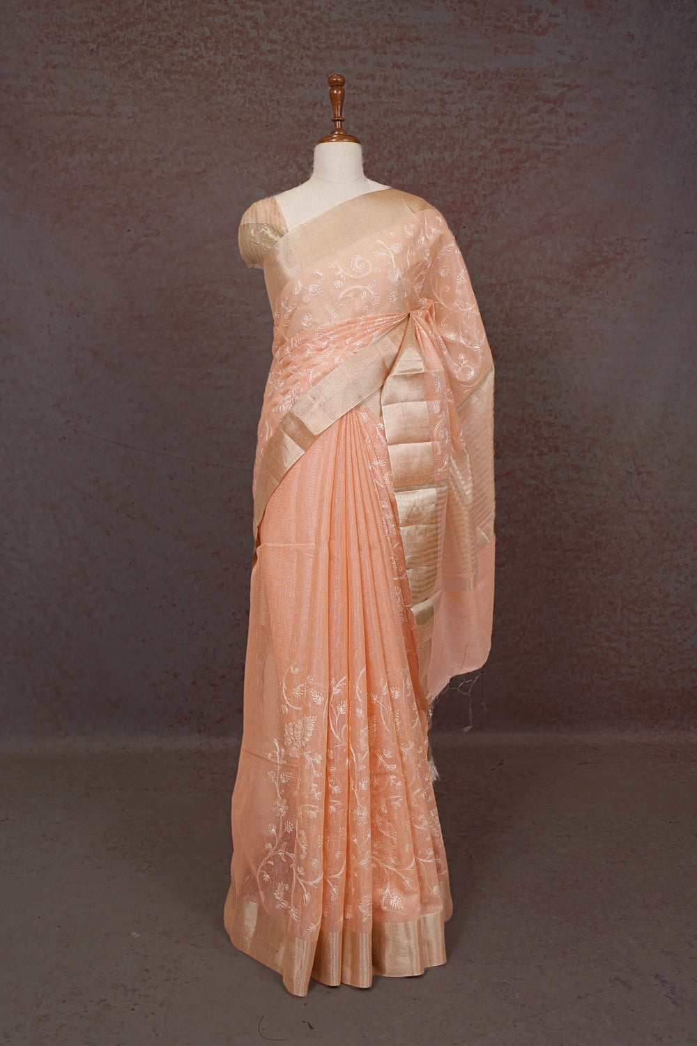 Peach Net Kota Saree
