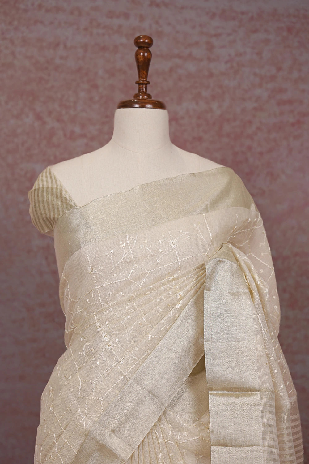 Cream Net Kota Saree