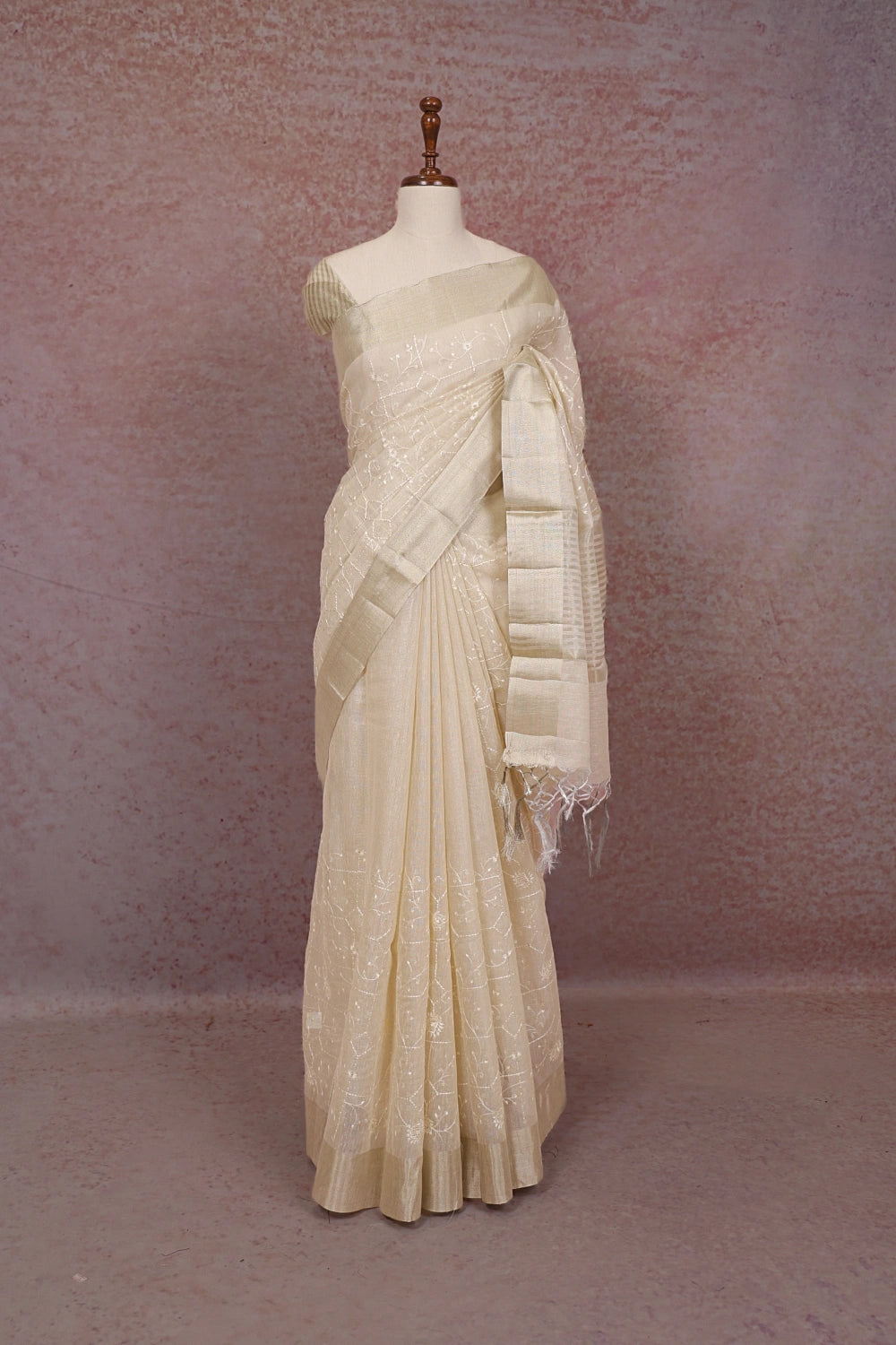Cream Net Kota Saree
