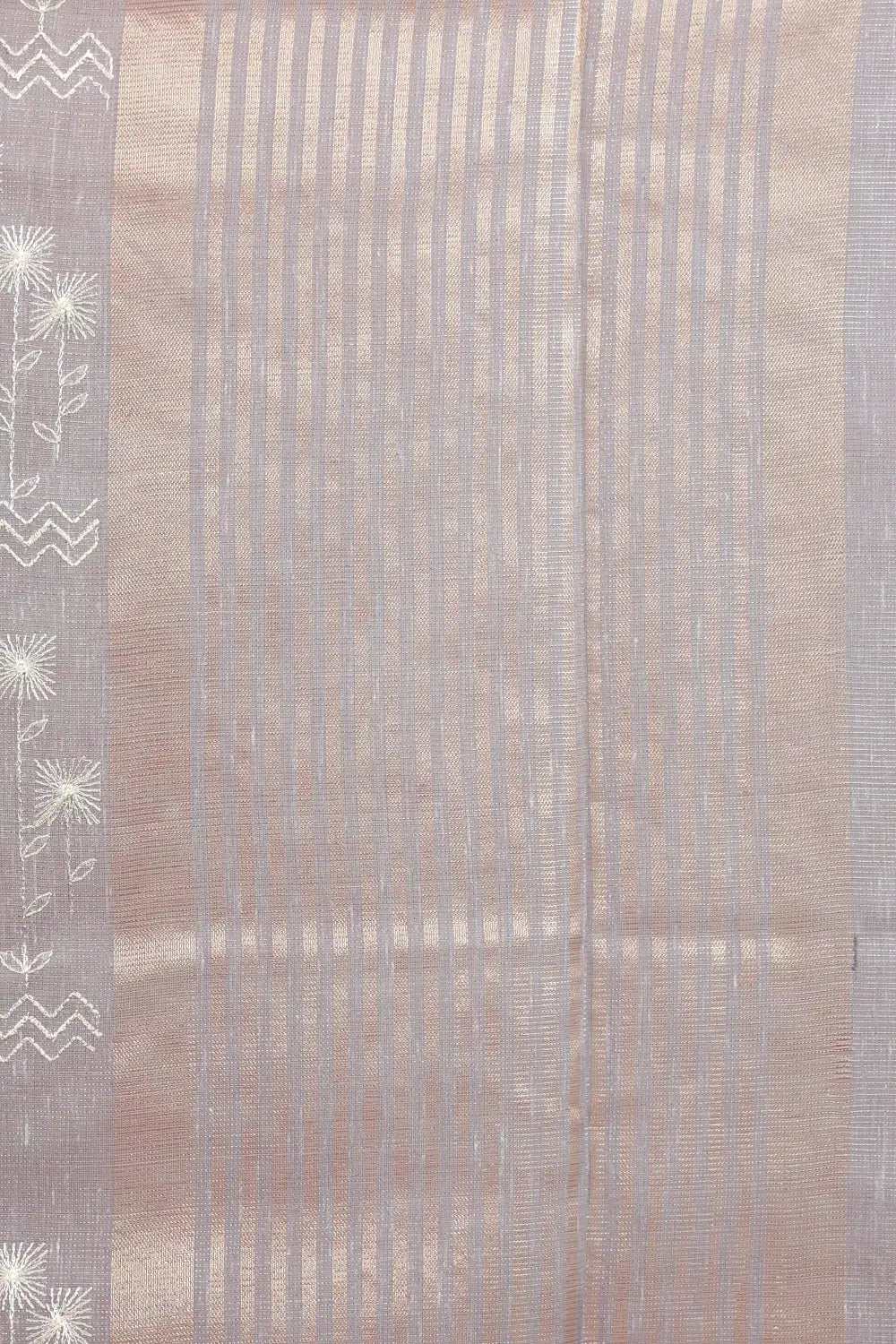 Ash kota saree fabric texture with silver striped border detail - Seematti