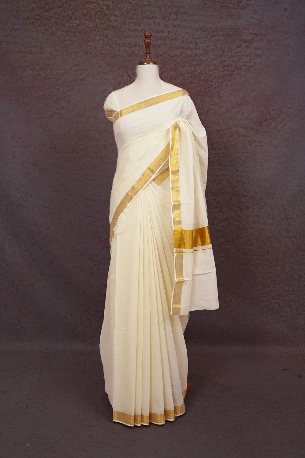 Off White Cotton Kerala Saree