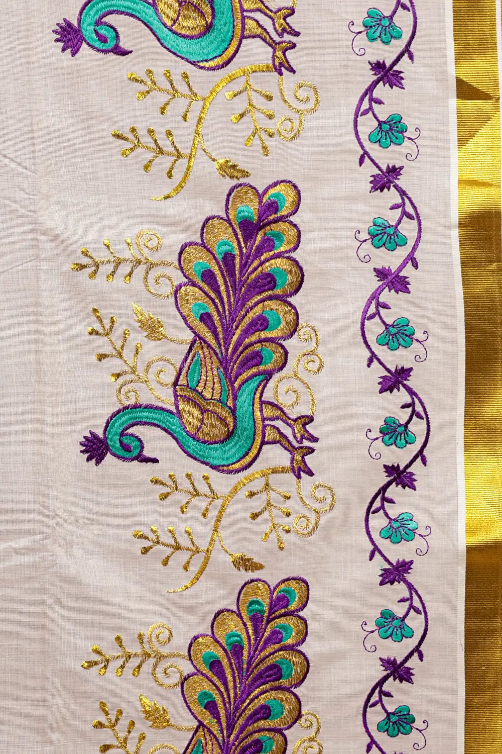 Off White Cotton Kerala Saree
