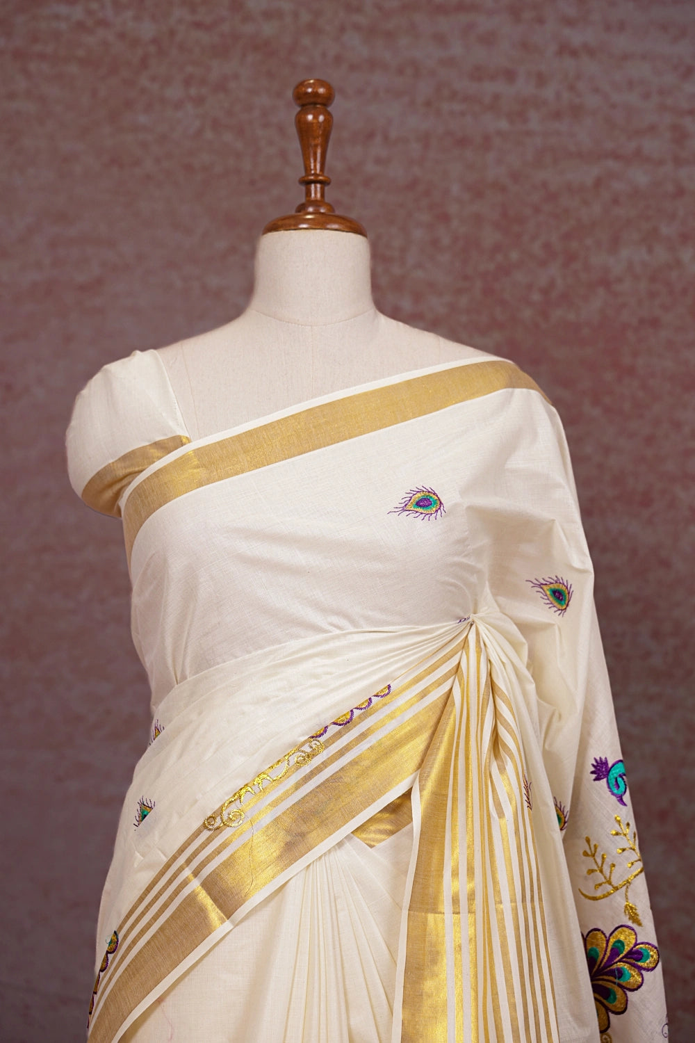 Off White Cotton Kerala Saree
